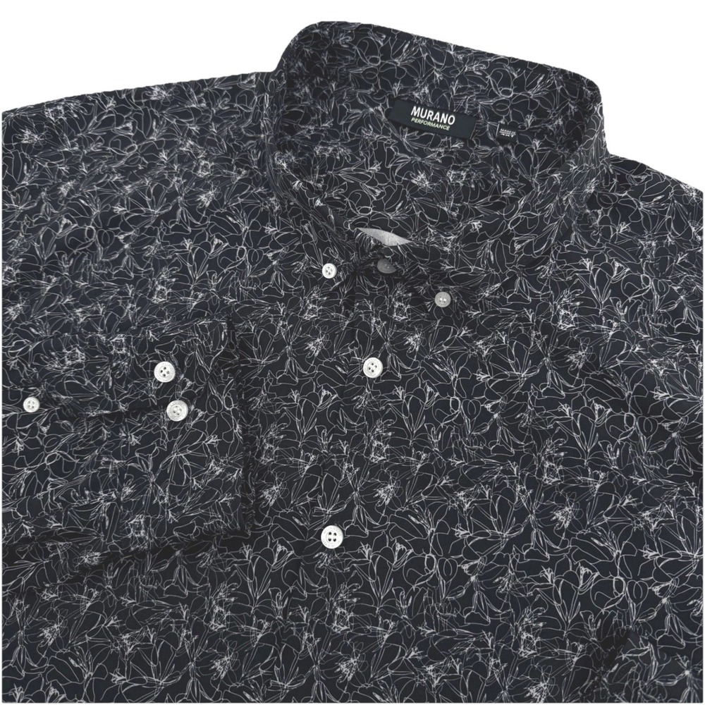 Murano Performance Shirt Mens 4XT Black Floral Performance Stretch Long Sleeve